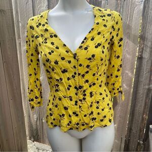 Mango yellow floral blouse size 2